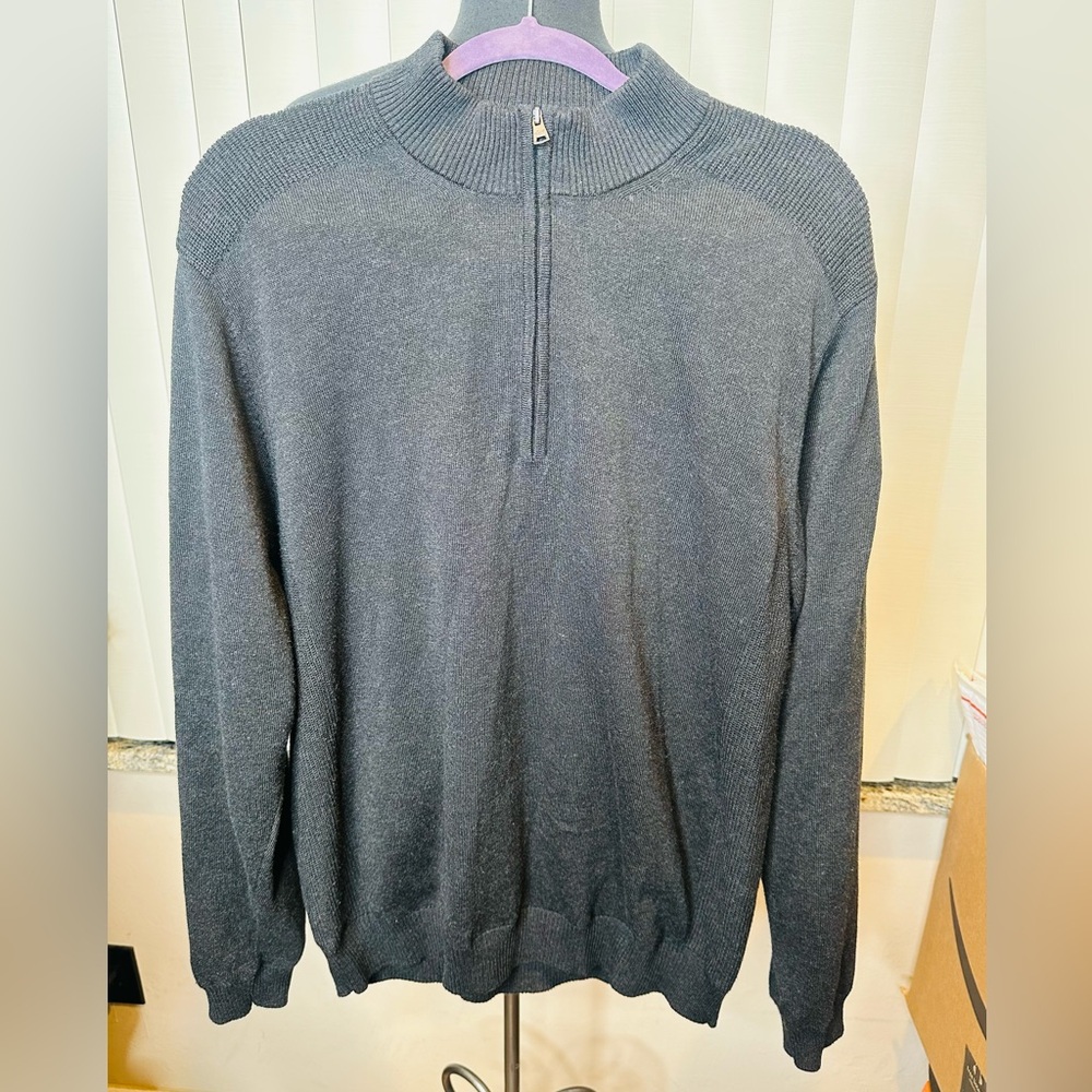 Greg Norman Collection Black Heather Lined Cotton 1/4 Zip Wind Sweater Size L